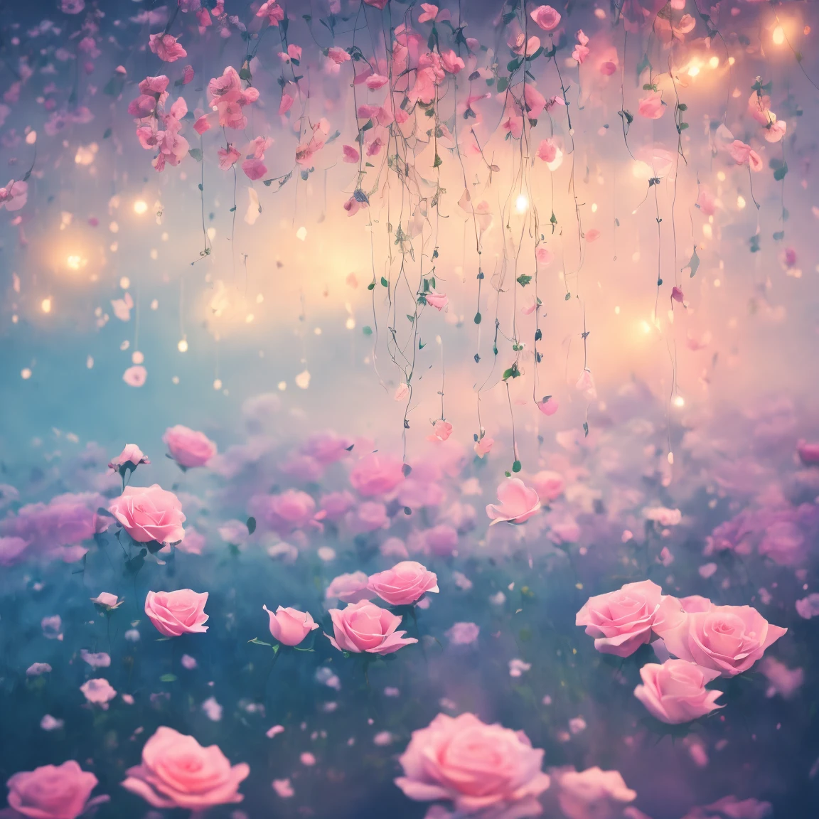 (best quality, master part:1.2), softfocus, Bright gradient watercolor, dreamy, White background, Melancholic Field of Roses, Photorealistic Cosmic Sky, artistic, psicodelic, Incandescent rain, A dreamcatcher that turns to cosmic ashes