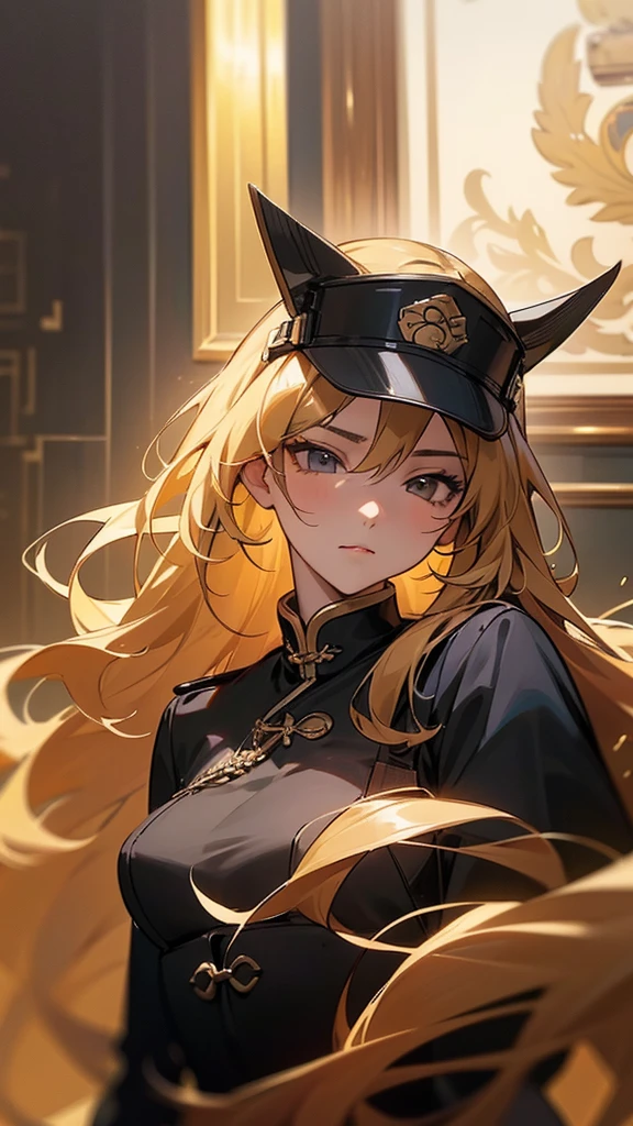 Blonde woman in black suit standing in living room, Portrait of Yang Jian, cg Social Hotspot, The art of math, Brown hair,￼ Long hair anime girl, IG model | Artistic Germ, Smooth anime CG art, extremely detailed Artistic Germ, style Artistic Germ, Artistic Germ style, trending Artistic Germ, Artistic Germ portrait