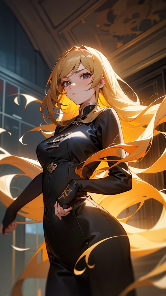 Blonde woman in black suit standing in living room, Portrait of Yang Jian, cg Social Hotspot, The art of math, Brown hair, Long hair anime girl, IG model | Artistic Germ, Smooth anime CG art, extremely detailed Artistic Germ, style Artistic Germ, Artistic Germ style, trending Artistic Germ, Artistic Germ portrait