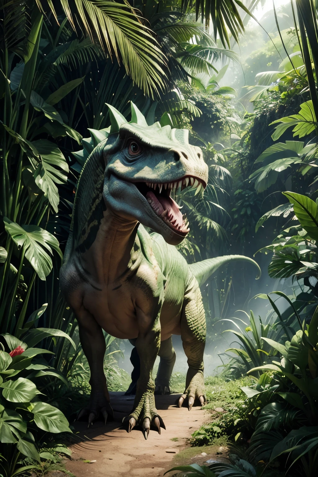 IMAGE OF A REX DINOSAUR IN A JUNGLE