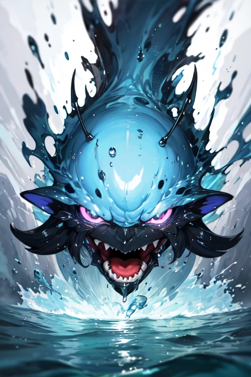 (Very detailed, Pixel perfect, High resolution, Highest quality, ), a slime monster,Water shock wave,Look to the right,Angry