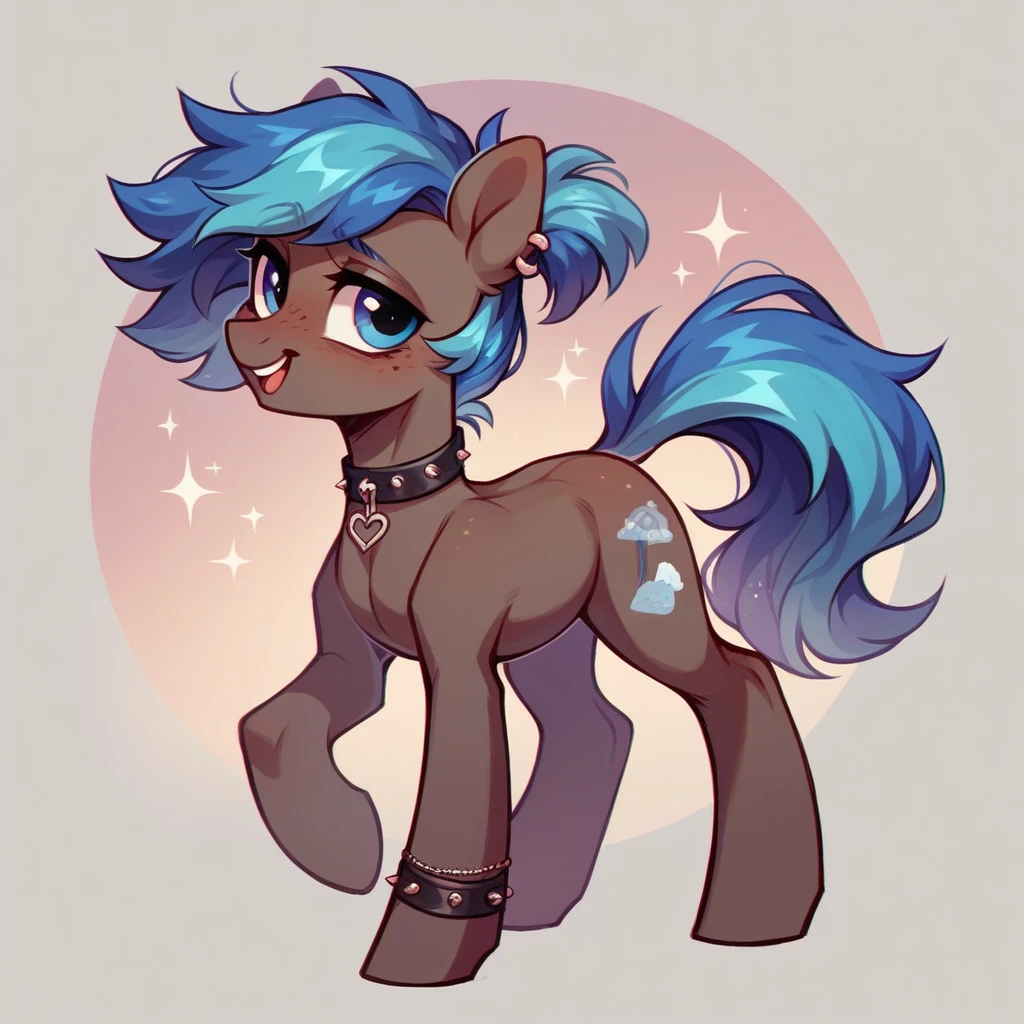My little pony OC, wild pony, cuddly, masculine gender but with a somewhat feminine appearance, wearing a feminine outfit, full body, femboy
