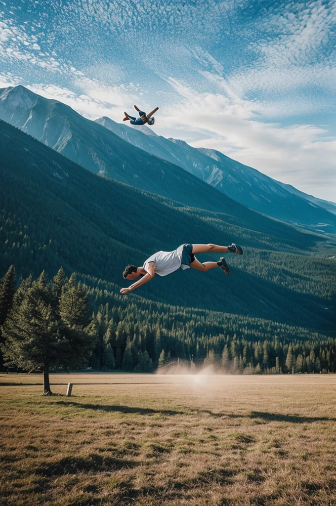 Generate image of a falling from the sky to the ground