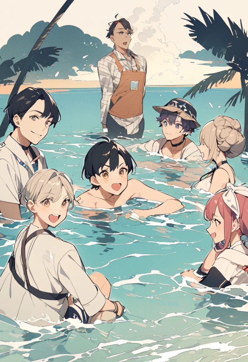nudist junior high school student、A lot of aggressive elementary school boys hugging each other、Laughter and joy、Group Selfies、in group photograph、In the tent、intense curiosity、From above