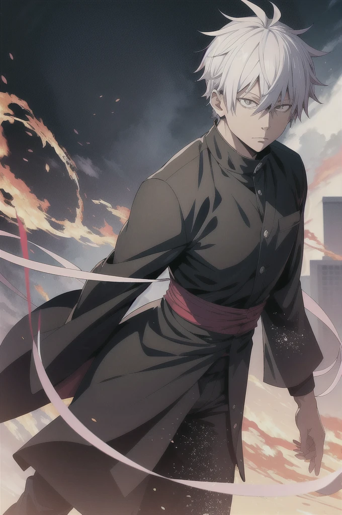 1boy, Gojo satoru, black clothing, black blindfold, white hair, hot