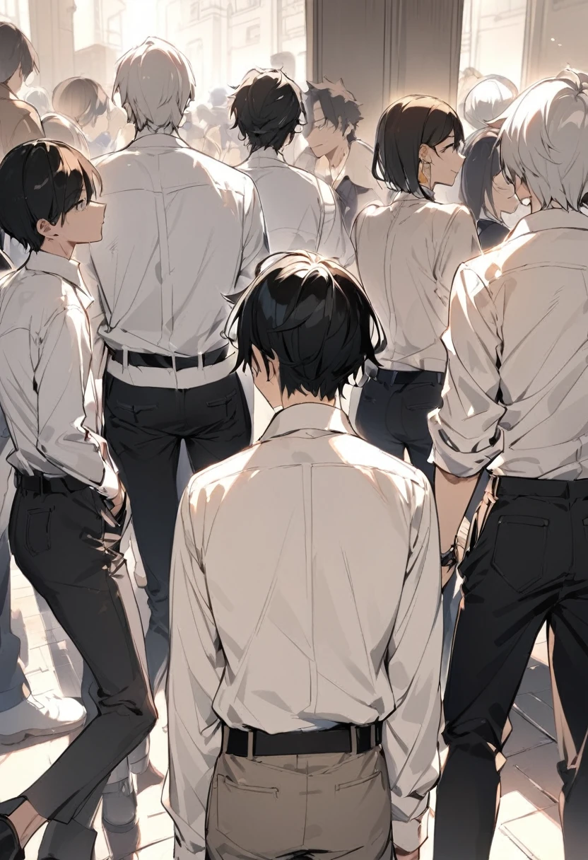 The back of 8 people, man 4, Woman 4