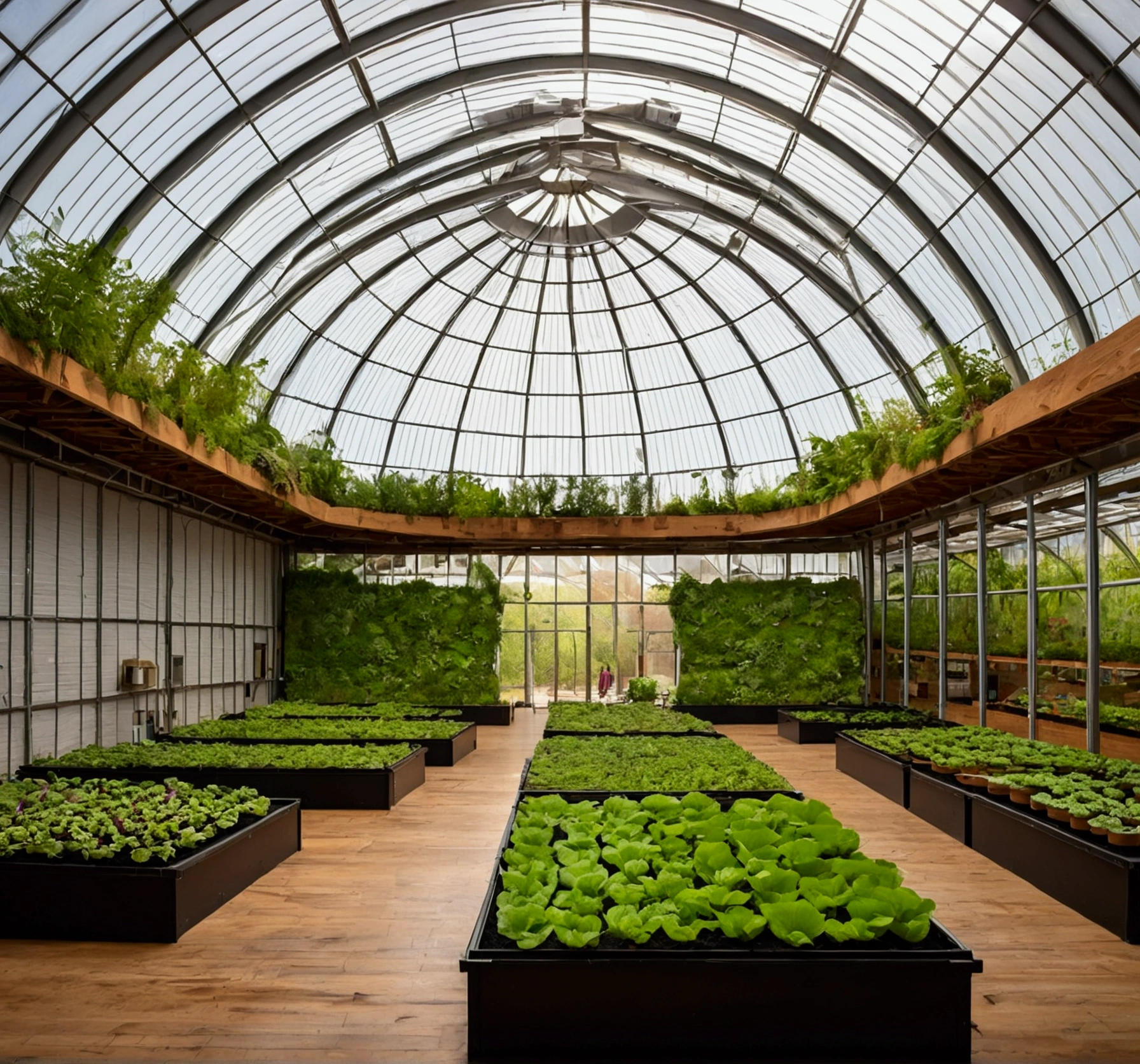 Inside a thriving biodome, community farmers tend hydroponic gardens alongside indoor parks full of green growing things. Outside, the formerly barren wasteland has been reclaimed with new life—vegetation emerges from cracks once dry, thanks to techniques pioneered here. Progress brings hope. Seen through the discerning lens of a Nikon Z9, super-sharp images showcase environmental restoration and human cooperation. Warm tones depict nature's renewal; the dome's crystal walls admit sunlight to nourish all. Though challenges remain, caring for earth and each other will see us through. --ar 16:9 --style scenic --stylize 100 --seed 123456 --v 6