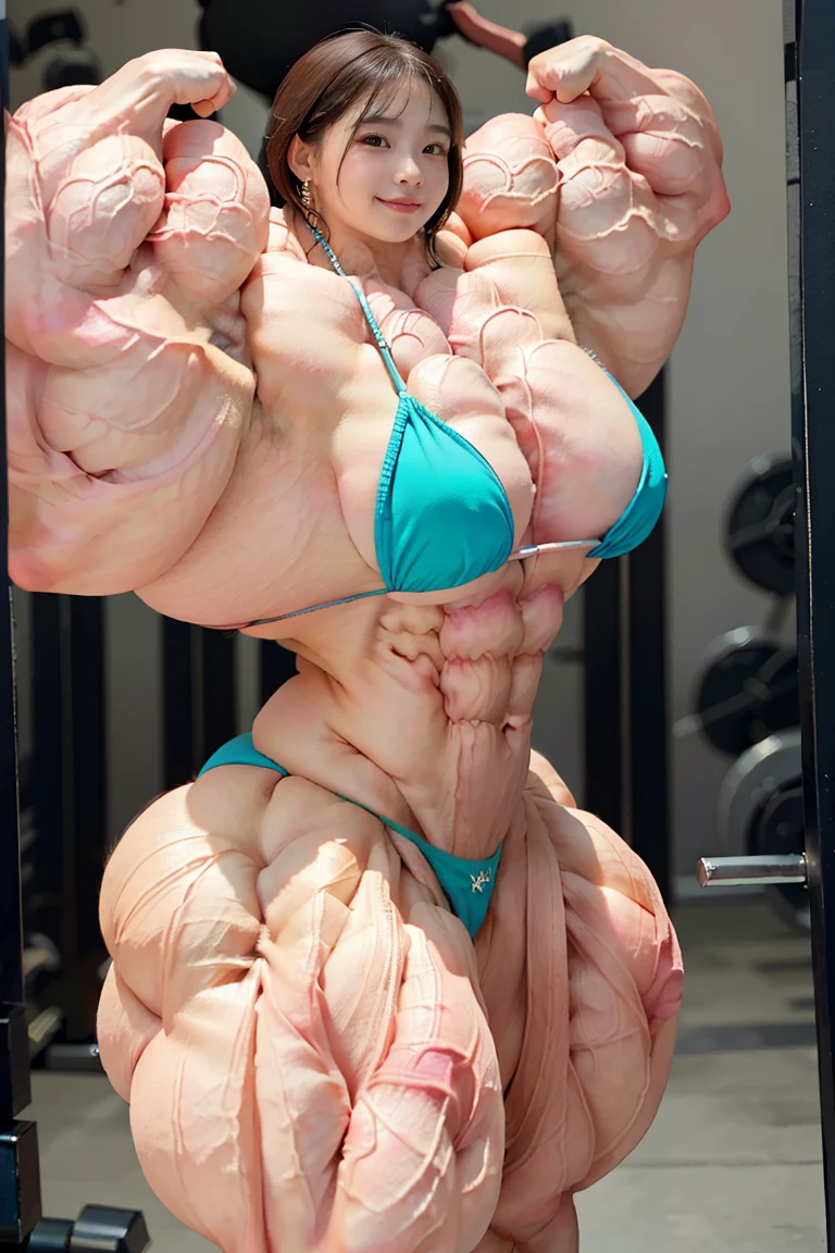 Highest quality、High resolution、Very detailed、Bright lighting、One girl、Black Hair、(((Short Hair)))、smile、tall、(((female bodybuilder:1.5)))、(((Big Tits)))、(((Bikini)))、(((muscular)))、(((Hyper huge Muscle:1.5)))、(((Incredibly large muscles:1.5)))、(((Extremely large muscles:1.5)))、huge、(((Huge body)))、((Long legs))、(((very thick paws)))、(((Expanding Body)))、(((Huge body)))、(((An immeasurably large body:1.5)))、(((Very small face)))、(((Unusually developed super huge breasts:1.5)))、(((Super Heavy Muscle:1.5)))、(((Hyper Heavyweight Muscle:1.5)))、(((Super huge body:1.5)))、(((Unreasonably small face:1.5)))、(((An extraordinary large body:1.5)))