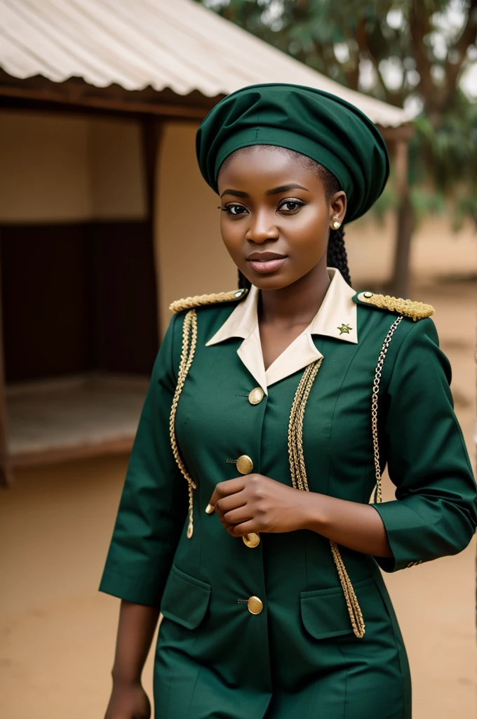 Nigerian woman wearing dark green Nigerian uniform 