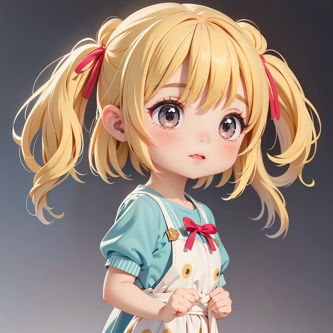 Super Chibi Character:1.8、wearing cute sandals、background:Simple all over、Blonde Hair、Cute 7 year old girl、Random cute outfits、Short legs、Sandals with ribbon、Falling、Falling