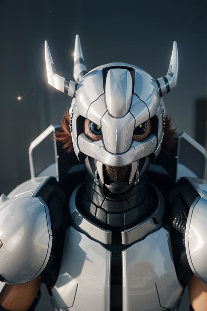 Masterpieces,official art,anthro,male,(wargreymon:1.2),Delicate face,Delicate eyes,helmet, armor, horn, digimon, upper body, depth of field, perfect lighting, light particles,(best quality),(masterpiece),(ultra detailed),sharp focus,light particles