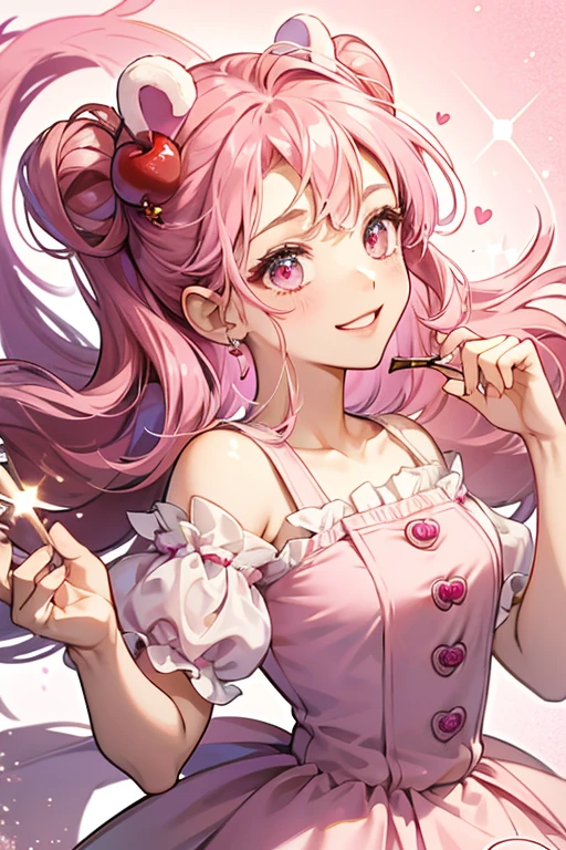 Berry Berry Swirl is a pink GIRL bear Num with a simple, plain smiling expression. She has hot pink swirled syrup on the top of her head and a bow of cherry-red. SPARKLE; GLITTER