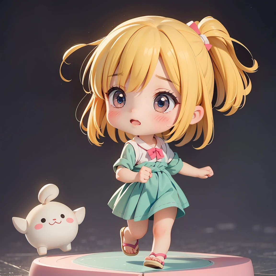 Super Chibi Character:1.8、wearing cute sandals、background:Simple all over、Blonde Hair、Cute 7 girl、Random cute outfits、Short legs、Sandals with ribbon、I fell while running、I fell while running、I fell while running、I fell while running