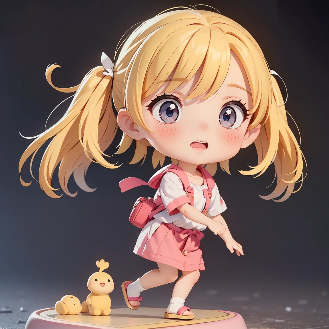  Super Chibi Character：1.8、wearing cute sandals、background：Simple all over、Blonde Hair、Cute 7 year old girl、Random cute outfits、Short legs、Sandals with ribbon、I fell while running、I fell while running、I fell while running、I fell while running