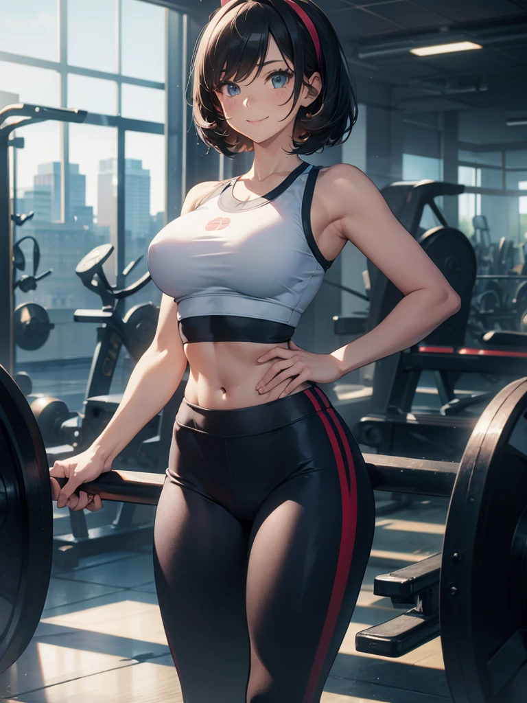 masterpiece, best quality, very aesthetic, absurdres,
 
full_body, close-up,
 
pokemon,
 
bea_(pokemon),
 
1girl, wide_hips, thick_thighs, narrow_waist, slim_waist, large_breasts, toned, naughty_smile, light_smile, tomboy, gym_clothes, gym_uniform, gym_shorts, leggings, tank_top