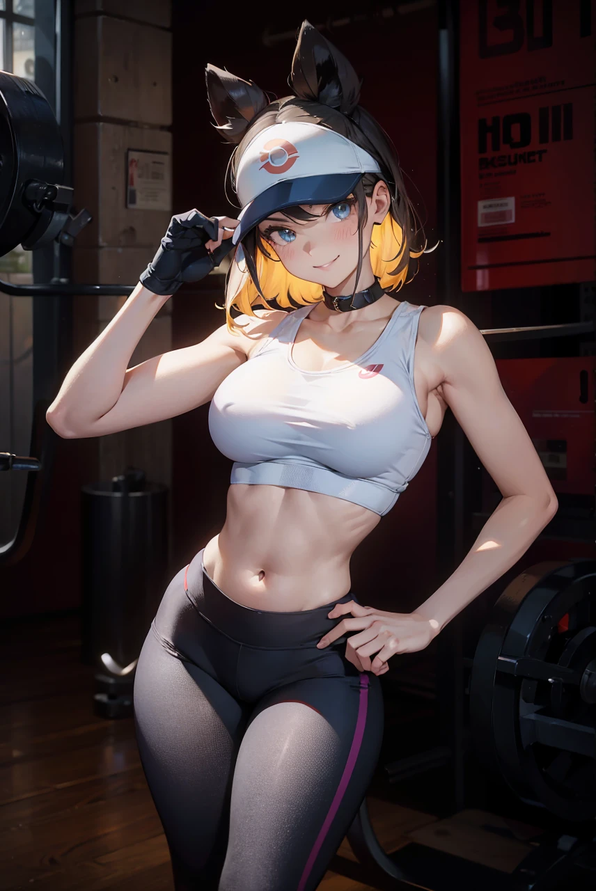 masterpiece, best quality, very aesthetic, absurdres,
full_body, close-up,
pokemon,
bea_(pokemon),
1girl, wide_hips, thick_thighs, narrow_waist, slim_waist, large_breasts, toned, naughty_smile, light_smile, tomboy, gym_clothes, gym_uniform, gym_shorts, leggings, tank_top
