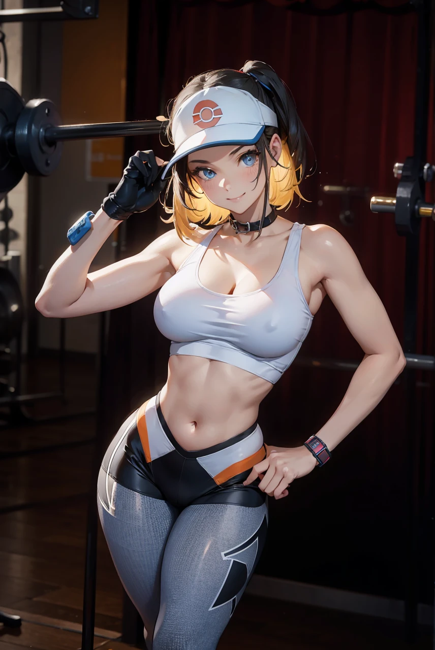 masterpiece, best quality, very aesthetic, absurdres,
 
full_body, close-up,
 
pokemon,
 
bea_(pokemon),
 
1girl, wide_hips, thick_thighs, narrow_waist, slim_waist, large_breasts, toned, naughty_smile, light_smile, tomboy, gym_clothes, gym_uniform, gym_shorts, leggings, tank_top