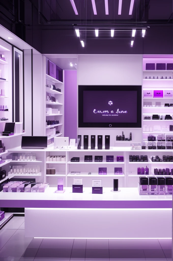 Layout for virtual perfume store, in white purple colors