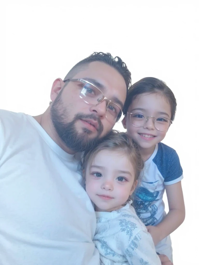 Traduzir textos com a câmera
a man with a beard and glasses is with his children, a boy and a girl. best quality, 3d style.