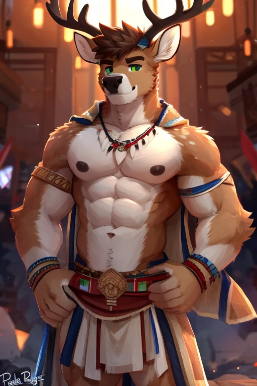 Solo, male (((retriever, muscular, white fur, white body, white fur, black eyebrows, black nose, blue eyes, folded ears, flustered expression, blush, ear piercing, ear ring, golden collar, gold cuffs, thin waist, underwear, big bulge))) standing, 5 fingers, tribal tent ((focus eyes, focus pupils, focus white body, focus white fur, focus 5 fingers, focus golden collar, focus underwear)) full body, perfect anatomy, adult character, by darkgem, by mystikfox61, by glitter trap boy