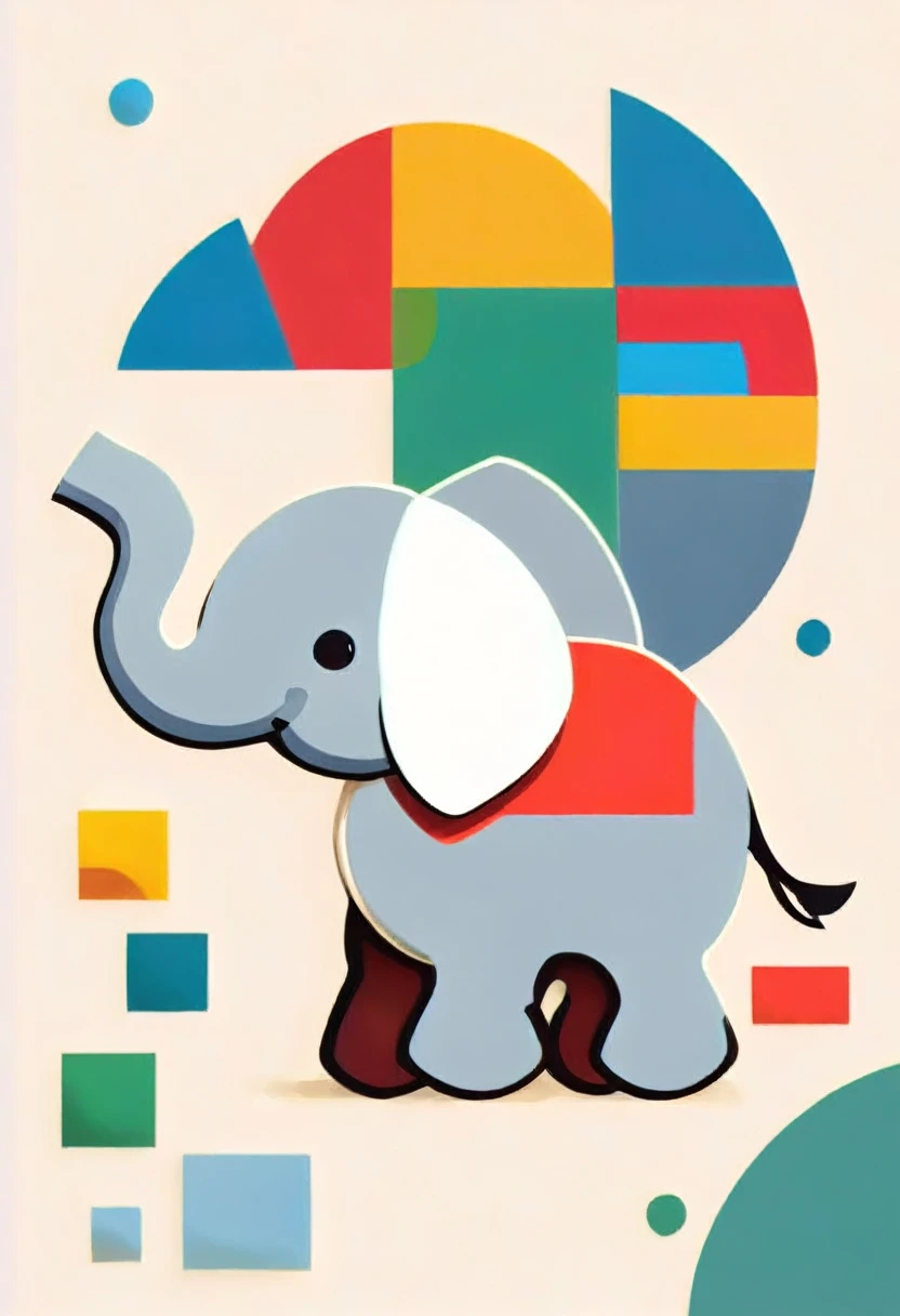 personal logo that includes an elephant seen from the side. The elephant should be simple and without much detail. besides, I want the design to include a puzzle with the colors yellow, red, blue and green. The combination must be harmonious and the puzzle must be somehow integrated with the elephant, maintaining a clean and modern style.