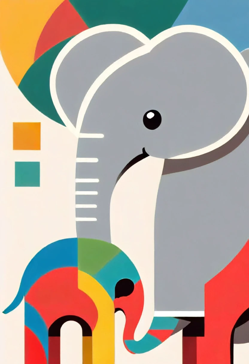 personal logo that includes an elephant seen from the side. The elephant should be simple and without much detail. besides, I want the design to include a puzzle with the colors yellow, red, blue and green. The combination must be harmonious and the puzzle must be somehow integrated with the elephant, maintaining a clean and modern style.