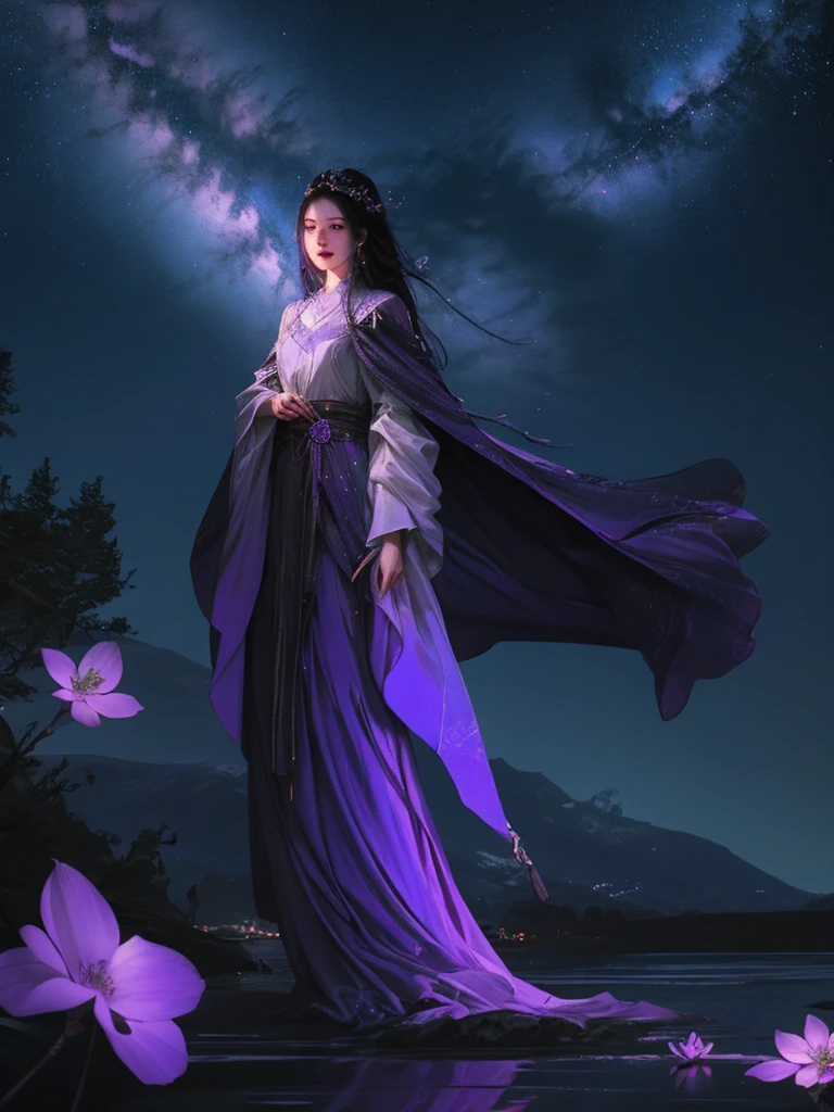 最high quality, masterpiece, High resolution, One girl,Light Powder Gauze Dress, Beautiful Face, Caramel blonde hair、Purple eyes、physically, Tyndall effect, Realistic, Shadow Studio, Edge lighting, 2-color illumination, (Skin with attention to detail: 1.2), 8k ウルトラHD, Digital SLR, Soft Light, high quality, Volumetric Light, I Go Shot, photograph, High resolution, 4K, 8k