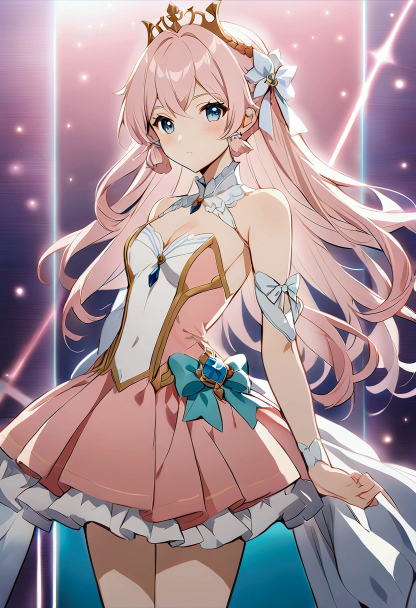 anime girl in a pink dress with a crown on her head, cute anime waifu in a nice dress, cushart krenz key art feminine, ayaka genshin impact, royal elegant pose, anime princess, anime goddess, marin kitagawa fanart, in dress, anime best girl, anime visual of a cute girl, detailed key anime art, beautiful anime girl