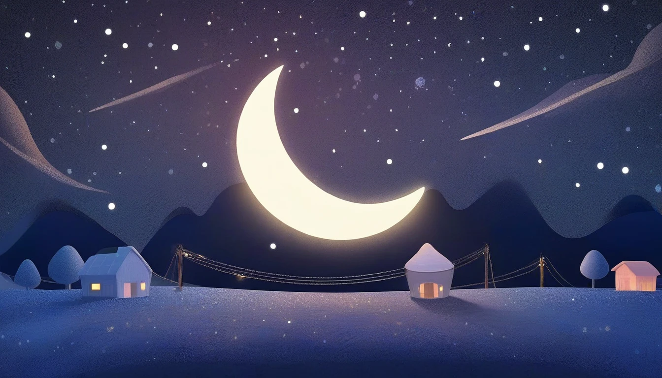 cute moon in starry night sky