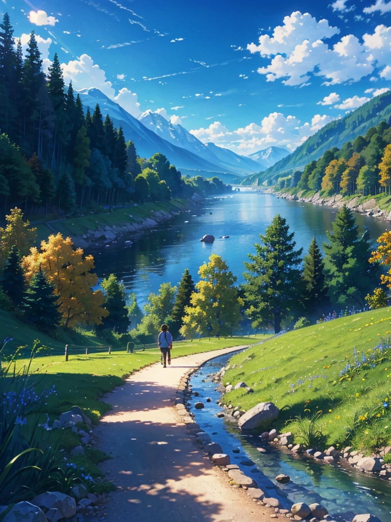 high resolution,High definition,high quality,landscape,realistic,Blue sky,along the river,Walking trail