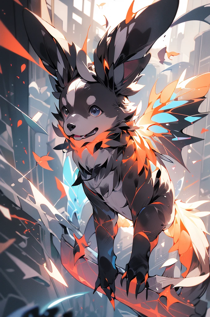 Flying puppies, the tail and walk happily，Dogs appear，4K clarity，Anime Dogs，Painting style heals itself