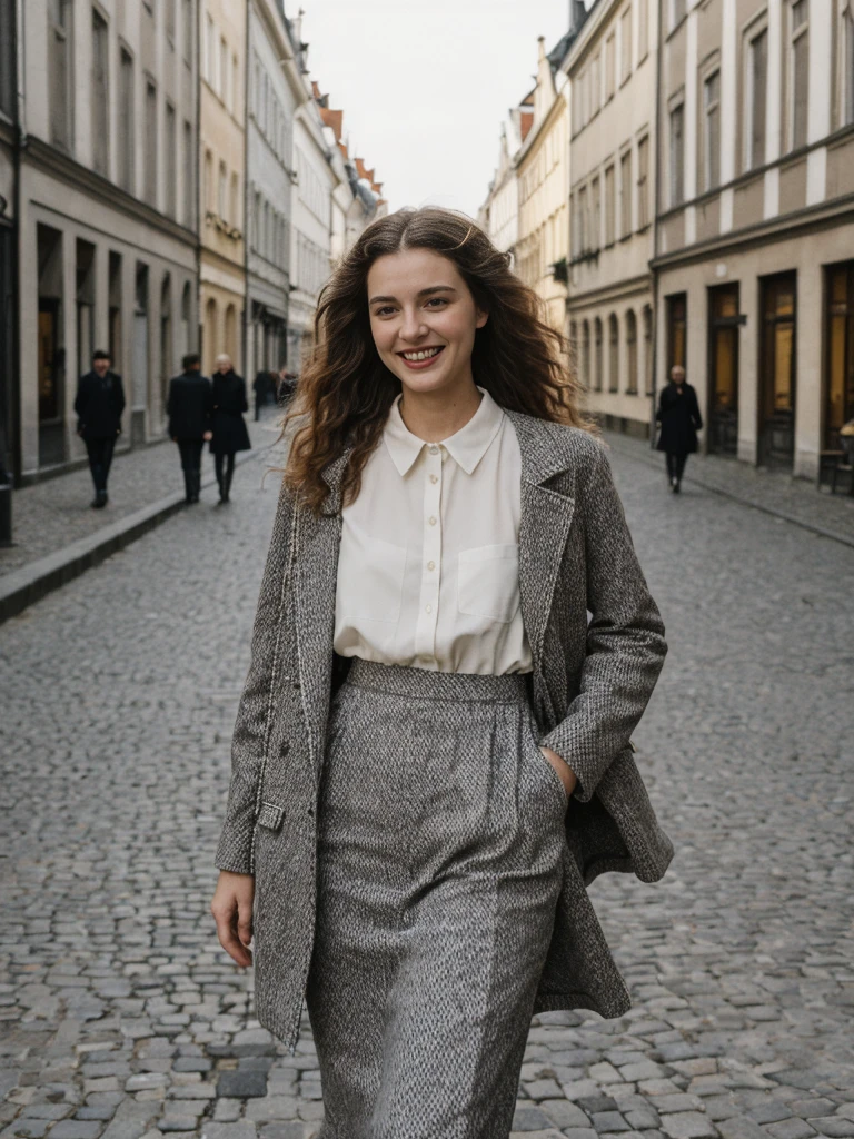 masterpiece, Photorealistic, her name is Elle, high quality, 1girl, ((30-year-old fit french woman)), ((30 years old)), ((fit)), ((pale skin)), loose updo dark hair, hair behind ear, extremely detailed skin,insainly detailed tweed fabric texture, wearing white Satin Blouse+1940 High-Waisted Pencil Skirt tweed fabrice plaid pattern brown green color, pose: standing, background:  The former railway station that is now the Musée d'Orsay houses stunning architecture. You stand before Monet's "Water Lilies" captivated by the play of light and color in the pond. Sira Quiroga, The open space, filled with the sound of soft footsteps and whispers, along with the scent of polished wood and faint traces of paint, creates a serene and inspiring environment, Photorealism, Full-HD, 1080p, 16k, sharp, soft lighting. real sunlight, Realistic, Hyperrealistic, Hyper Real, digital, a beautiful sophisticated model, face towards left of camera lens,
