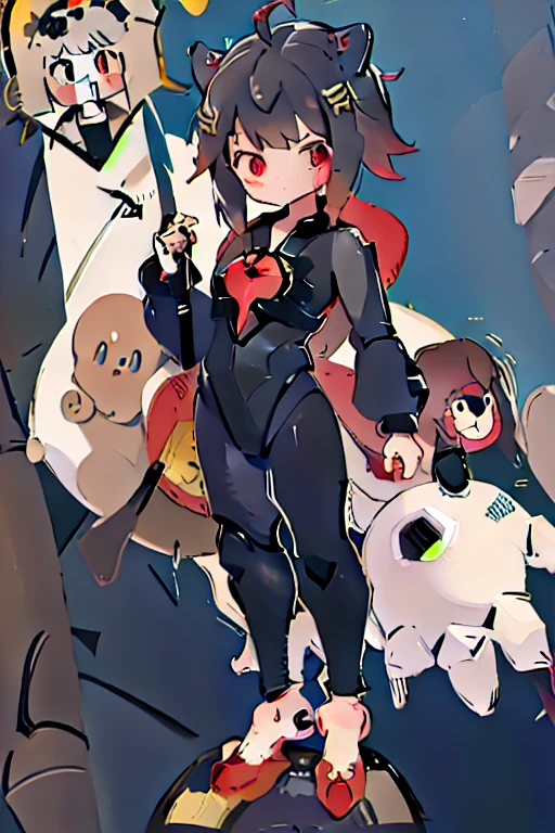 ,Young Girl,,Height: 130er portrait,Simple design,Black hair okata,Hair is black,Red eyes,Shoulder Bare,Ahoge,Kokeshi,Deformation,Mini character,Confused eyes,Pitch Resuit,Perfect Suit,Perfect costume,Yoga Suit,Robot Joint , Robot shoulder,Plug Suit,Spacesuit,Full body illustration