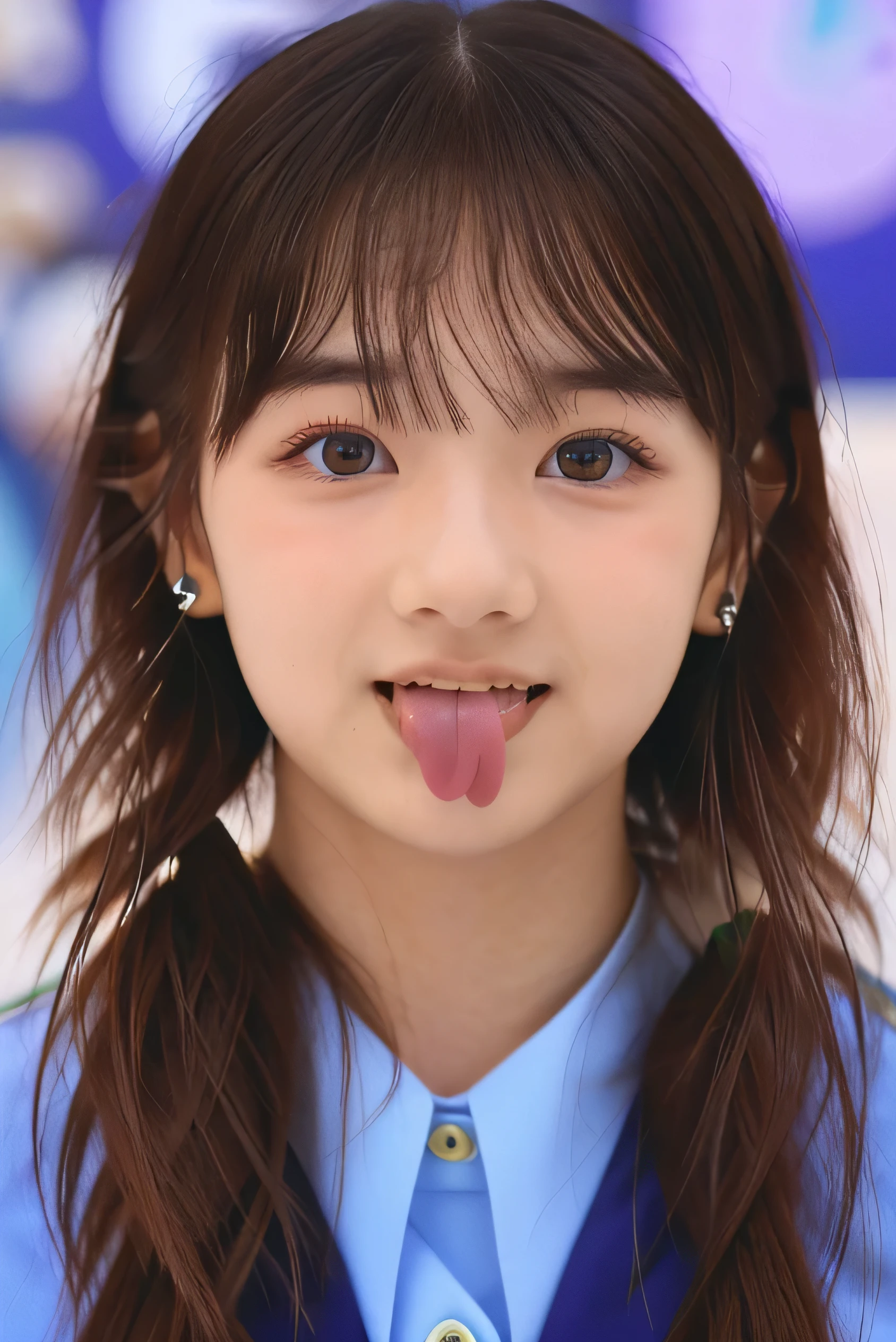 (Highest Resolution, clear_Image 1.2) 、(Beautiful girl with golden ratio face)、(-yeld gi、(Very lively eyes、wolf eyes 1.2)、wonderful, Tabletop, Attention to detail, Lip gloss、(((Twin-tailed rabbit style)))、Very beautiful girl、 alone, Beautiful girl like a model、(Long sleeve sailor suit、Very fine pleated scarf, Beautiful and exquisite, Attention to detail nose,((((Licking tongue)))、Top quality photo masterpiece、Incredible photo realism、Surrealist female portraits by David Hockney and Alphonse Mucha,(((Looking into the camera)))、((((Serious Eyes)))、(((Add highlights to the eyes)))、(((Looking into the camera)))、幸せそうにsmile,Perfect Makeup,smile,(14-year-o gi(Veryvely eyes、wolf eyes 1.2)、