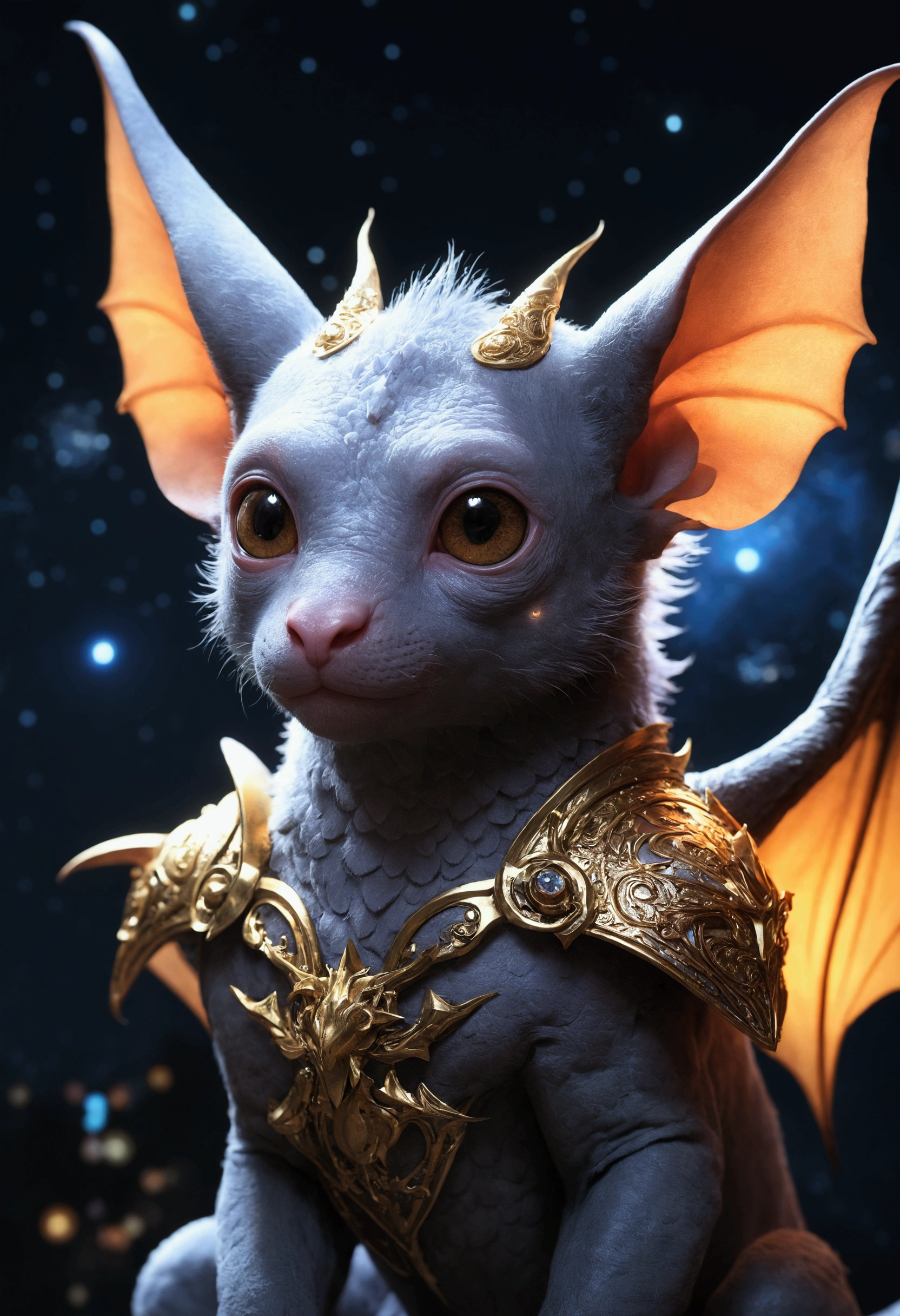 ((masterpiece)),((Highest quality)),((Attention to detail)),cute portrait (You say:1.1) As (bat:0.3), (bird:0.4),(Dragon:0.5),Digital Art , Trending Art Station, 4K, Attention to detail, 超詳細なFantasy, starlight, Realistic,animal,Real,Unreal,Fantasy,Chimera,complicated,Fantasy,背景はFantasy,Cyber Art,myth