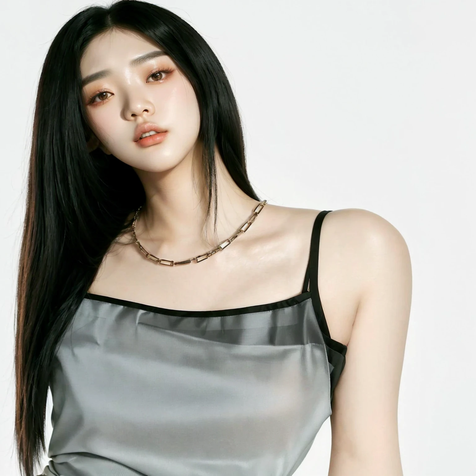 Araffe Asian woman with long black hair and a gray and black blouse, heonhwa choe, Seseon Yoon, Tae June Kim, Lee Ji-eun, Lee Ji-eun, Jaeyeon Nam, Jinyoung Shin, Gongbi, kwak ji jovem, Parque Ji-min, Korean female fashion model, jiyun chae