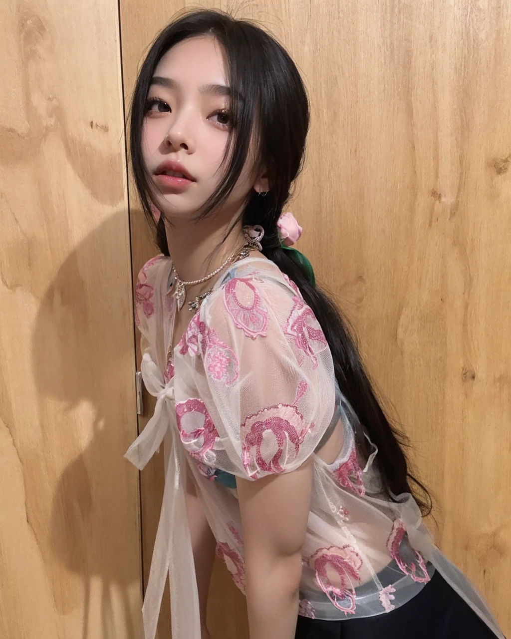 Pretty AI with eyelashes and pretty hair and a small black-haired nose