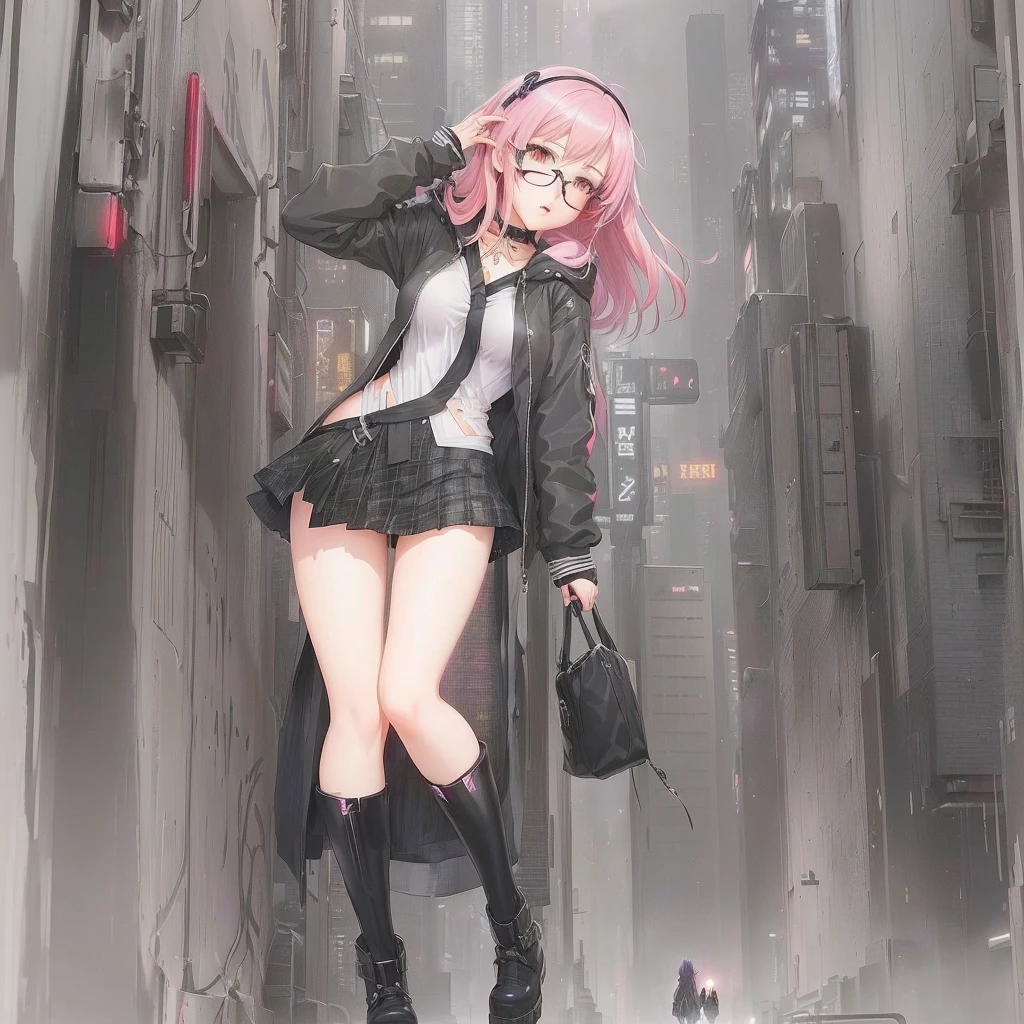 Anime Girls in a and black boots standing in a city, City Girl Fan Art, cyberpunk Anime Girls, Cyber , an Anime Girls, Short full body portrait!, Yandere. expensive, Anime Girls, Anime full body illustration, inspired by Ib Eisner, In anime style, Best anime 4k konachan wallpaper