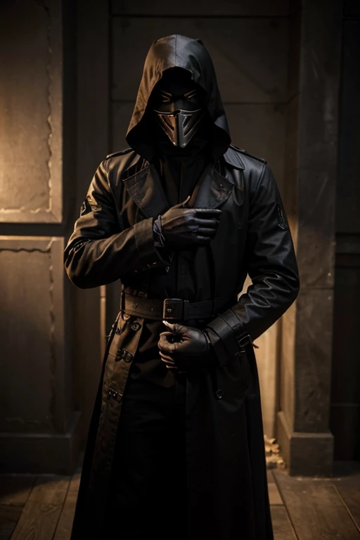 Of course! Here is the detailed description of your male avatar:
- **Black Trench Coat with Red Effects**: A long and elegant trench coat, Deep black with subtle red details that stand out in certain lights, giving a mysterious and sophisticated look.
- **Máscara de V for Vendetta**: A white mask with a design inspired by V's iconic mask from the film "V for Vendetta", with elegant lines and an expression that hides identity but transmits determination and mystery.
- **Inspired by Assassin's Creed**: He wears a set of clothing inspired by the aesthetics of the Assassins from the Assassin's Creed video game series.. This includes a tight-fitting hood and details on the outfit that suggest an affinity for stealth and stealth action..
- **Hidden sheet**: On his left forearm, has an ingeniously designed hidden blade, ready to be deployed quickly when needed, showing his skill as a master in the art of stealth and combat.