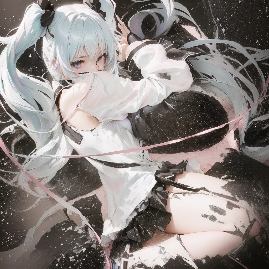 Anime girl with white hair and blue eyes holding a bow, Zerochan Art, digital art on Pixiv, Pixiv contest winner, top rated on Pixiv, by Shimo, Pixiv, Mikudayo, Nightcore, guweiz on Pixiv artstation, hatsune miku, portrait of hatsune mikuanime girl in a Messy room with a pink jacket and black skirt, Anime Moe Art Style, Cute girl anime visuals, Messy room, Dirty clothes, Anime Style 4k, Best anime 4k konachan wallpaper, Half Yamada, yandere, destroyed clothes, Torn clothes, Burning, Anime Art Wallpapers 8K, Anime background key visual she is a japanese woman she is 17 years old. she is very skinny. Her shoulders are very narrow. she is naked. her breasts are small. She is 170 cm tall. She weighs 35kg. She has a transparent pink cunt exposed. She draws the female genitalia clearly.Her outline is thin and she doesn't use black, A sweet look in love. Her cheeks are dyed red. Japanese painting. pale watercolor. Do not draw outlines.The uterus and vagina are visible through the skin. The skin is transparent and the organs are visible.Very thin, small breasts, thin legs Pink straight hair, brown eyes, A short skirt with a checkered pattern, a tie of the same color as the skirt, and a navy blue blazer.Female genitalia exposed. with an anarchic color scheme.A Japanese high school girl is coming home from school and changing her clothes, exposing her skin.She is wearing a navy blazer, a plaid/checkered skirt, black knee-high socks, and has long pink hair, wearing glasses.The genitals are exposed and conspicuous.I'm changing clothes in my room and I'm naked. She doesn't even wear underwear.Do not draw outlines. A pale watercolor painting. Color saturation is low.