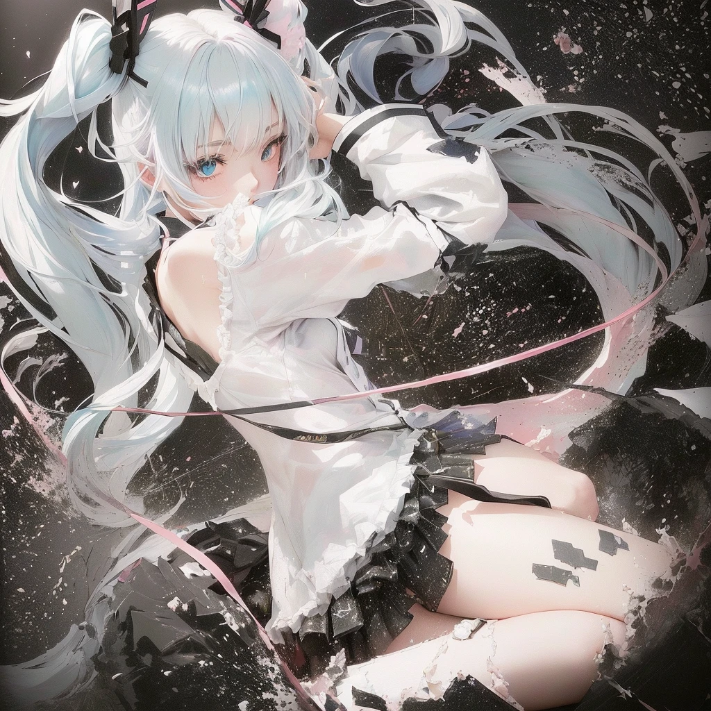 Anime girl with white hair and blue eyes holding a bow, Zerochan Art, digital art on Pixiv, Pixiv contest winner, top rated on Pixiv, by Shimo, Pixiv, Mikudayo, Nightcore, guweiz on Pixiv artstation, hatsune miku, portrait of hatsune mikuanime girl in a Messy room with a pink jacket and black skirt, Anime Moe Art Style, Cute girl anime visuals, Messy room, Dirty clothes, Anime Style 4k, Best anime 4k konachan wallpaper, Half Yamada, yandere, destroyed clothes, Torn clothes, Burning, Anime Art Wallpapers 8K, Anime background key visual she is a japanese woman she is 17 years old. she is very skinny. Her shoulders are very narrow. she is naked. her breasts are small. She is 170 cm tall. She weighs 35kg. She has a transparent pink cunt exposed. She draws the female genitalia clearly.Her outline is thin and she doesn't use black, A sweet look in love. Her cheeks are dyed red. Japanese painting. pale watercolor. Do not draw outlines.The uterus and vagina are visible through the skin. The skin is transparent and the organs are visible.Very thin, small breasts, thin legs Pink straight hair, brown eyes, A short skirt with a checkered pattern, a tie of the same color as the skirt, and a navy blue blazer.Female genitalia exposed. with an anarchic color scheme.A Japanese high school girl is coming home from school and changing her clothes, exposing her skin.She is wearing a navy blazer, a plaid/checkered skirt, black knee-high socks, and has long pink hair, wearing glasses.The genitals are exposed and conspicuous.I'm changing clothes in my room and I'm naked. She doesn't even wear underwear.Do not draw outlines. A pale watercolor painting. Color saturation is low.