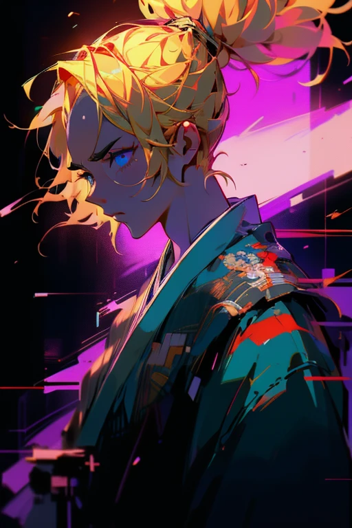 a man with blue eyes, blonde hair in a ponytail, wearing a kimono, detailed face, detailed eyes, detailed hair, 1 person, portrait, cinematic lighting, dramatic lighting, realistic, photorealistic, high resolution, 8k, best quality, masterpiece, ultra-detailed