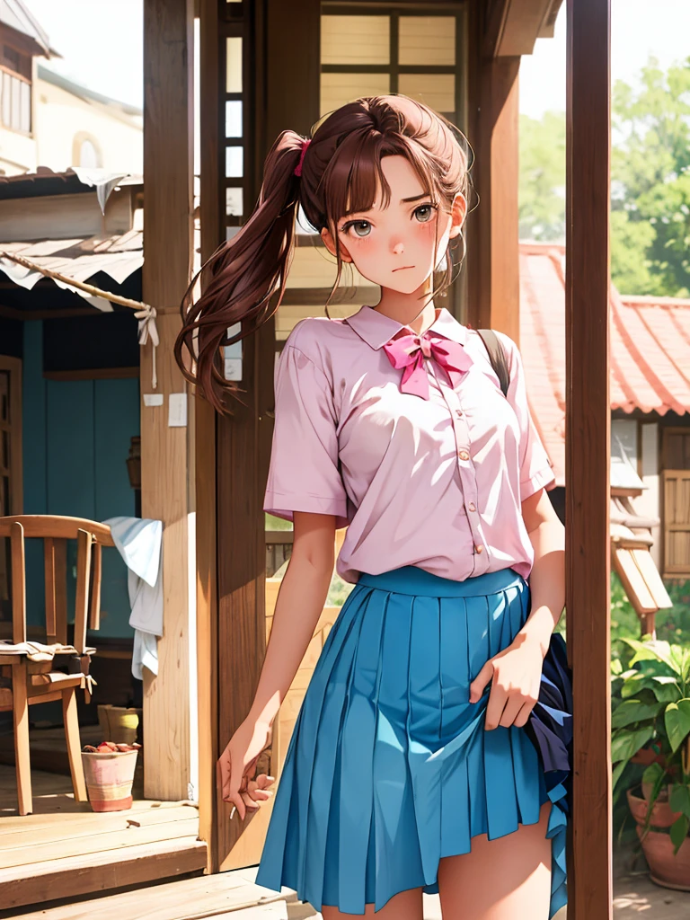 An old folk house. verandas. ((sideways))
(She pulls up her skirt and uses a fan to send wind to her pubic area.)
high school girl. uniforms. No bra
Cute pink panties for the lower body.
Brown hair. Hairstyle tied together with a string.
I'm sweaty. Slender and big .