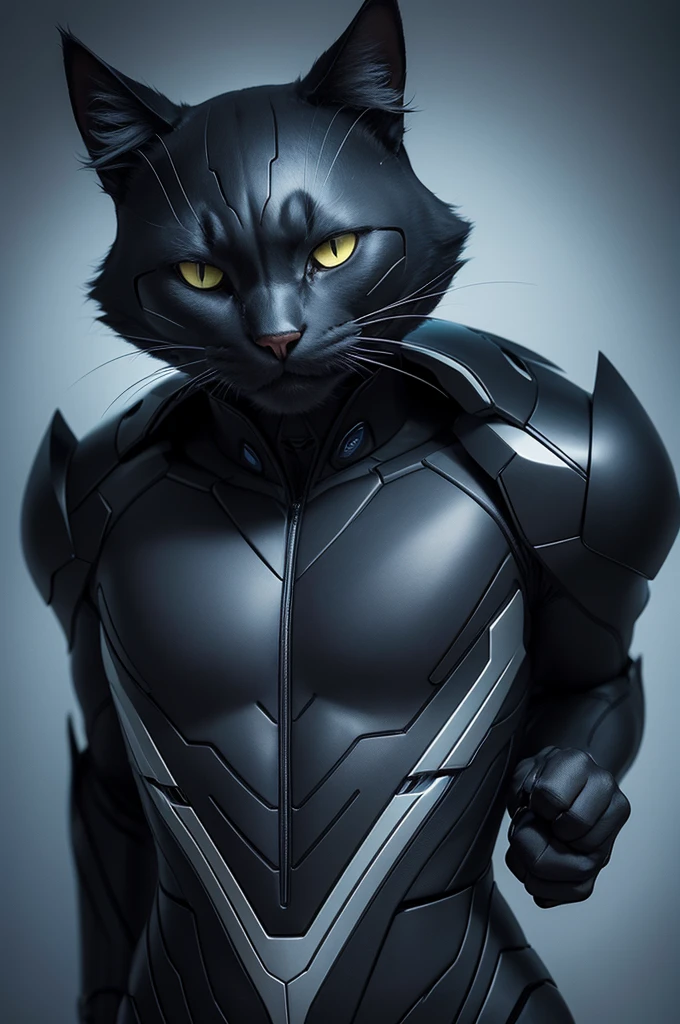 Cat with a humanoid appearance with a darkened suit and a cartoonish appearance with a tonal name