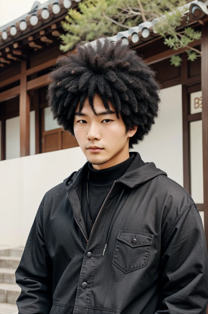 korean guy with thick black afro hairs
