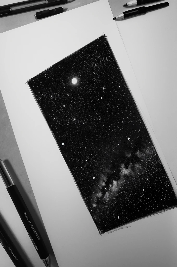 Sketch drawing of stars in black and white