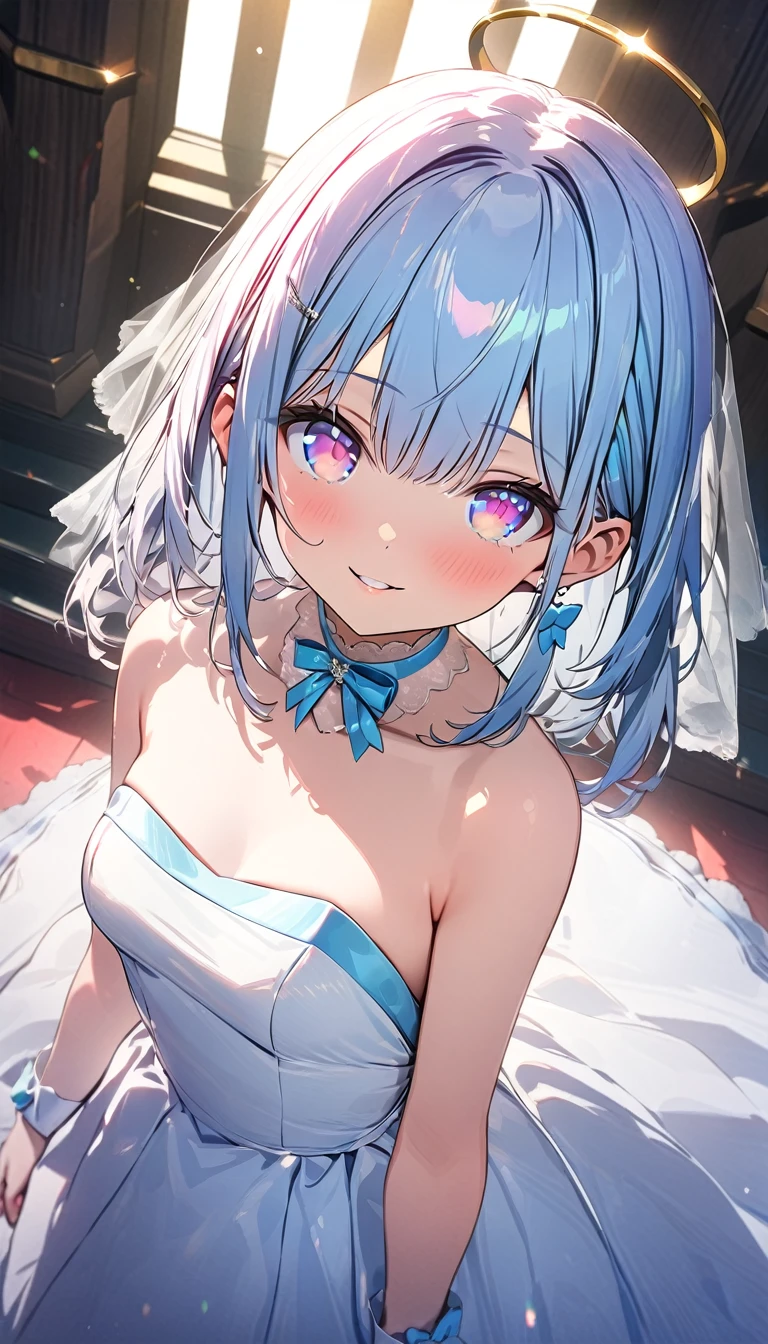 masterpiece, best quality, extremely detailed, (illustration, official art), 1 girl ,(((( light blue long hair)))), ,(((( light blue long hair)))),light blue hair, , long hair ((blush)) , cute face, masterpiece, best quality,(((((a very delicate and beautiful girl))))),Amazing,beautiful detailed eyes,blunt bangs((((little delicate girl)))),tareme(true beautiful:1.2), sense of depth,dynamic angle,,,, affectionate smile, (true beautiful:1.2),,(tiny 1girl model:1.2),)(flat chest) ,score_9,score_8_up,score_7_up,score_6_up,
masterpiece,best quality, source anime,
rating_explicit,uncensored, zPDXL2,sexually suggestive,
BREAK
1boy, 1girl, animal collar,bangs, , closed mouth, collar, collar on her palms, wedding dress, backless dress, backless outfit, detached sleeves, frills, hands up, heart, holding, leash, long sleeves, looking at viewer, plant, red bow, smile, solo, upper body,window,church,heart,