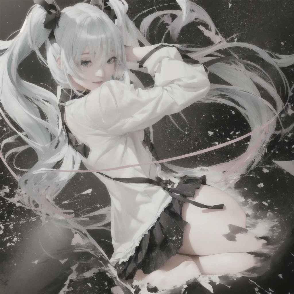 Anime girl with white hair and blue eyes holding a bow, Zerochan Art, digital art on Pixiv, Pixiv contest winner, top rated on Pixiv, by Shimo, Pixiv, Mikudayo, Nightcore, guweiz on Pixiv artstation, hatsune miku, portrait of hatsune mikuanime girl in a Messy room with a pink jacket and black skirt, Anime Moe Art Style, Cute girl anime visuals, Messy room, Dirty clothes, Anime Style 4k, Best anime 4k konachan wallpaper, Half Yamada, yandere, destroyed clothes, Torn clothes, Burning, Anime Art Wallpapers 8K, Anime background key visual she is a japanese woman she is 17 years old. she is very skinny. Her shoulders are very narrow. she is naked. her breasts are small. She is 170 cm tall. She weighs 35kg. She has a transparent pink cunt exposed. She draws the female genitalia clearly.Her outline is thin and she doesn't use black, A sweet look in love. Her cheeks are dyed red. Japanese painting. pale watercolor. Do not draw outlines.The uterus and vagina are visible through the skin. The skin is transparent and the organs are visible.Very thin, small breasts, thin legs Pink straight hair, brown eyes, A short skirt with a checkered pattern, a tie of the same color as the skirt, and a navy blue blazer.Female genitalia exposed. with an anarchic color scheme.A Japanese high school girl is coming home from school and changing her clothes, exposing her skin.She is wearing a navy blazer, a plaid/checkered skirt, black knee-high socks, and has long pink hair, wearing glasses.The genitals are exposed and conspicuous.I'm changing clothes in my room and I'm naked. She doesn't even wear underwear.Do not draw outlines. A pale watercolor painting. Color saturation is low.
