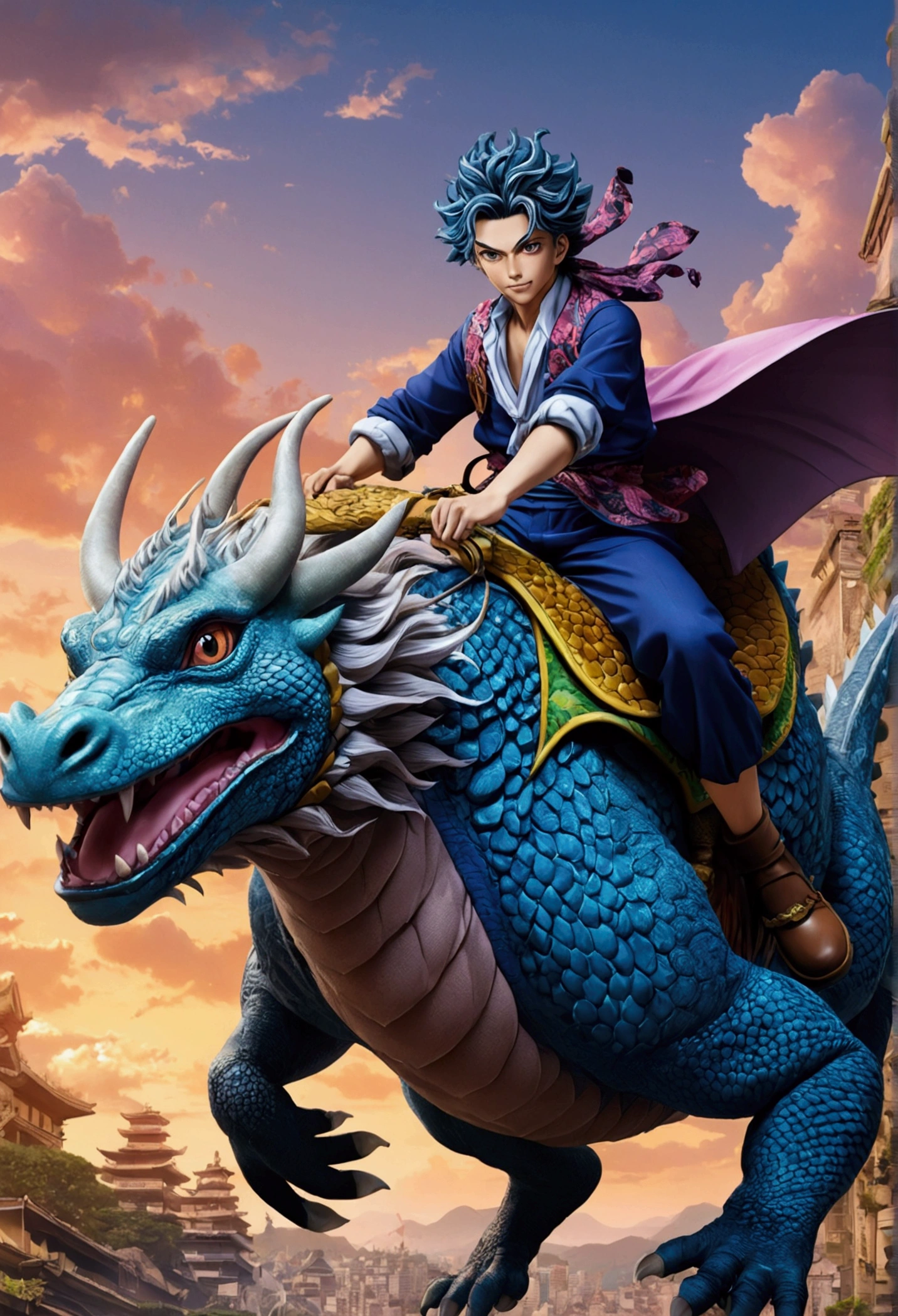Animated characters riding dragon-like animals, 4K Manga Wallpapers, Amazing anime 8k, Anime Cover, Gyro Zeppeli, Anime Wallpaper, Anime Style 4k, Detailed Key Anime Art, Highly detailed official artwork, Anime Art Wallpapers 8K, Kimetsu no Yaiba, anime key art, Anime Wallpaper4k, Anime Wallpaper 4k