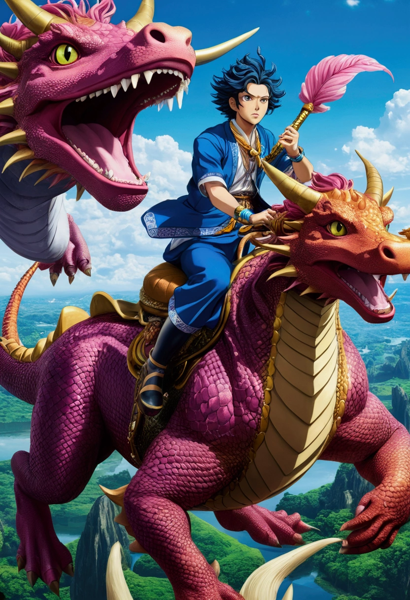 Animated characters riding dragon-like animals, 4K Manga Wallpapers, Amazing anime 8k, Anime Cover, Gyro Zeppeli, Anime Wallpaper, Anime Style 4k, Detailed Key Anime Art, Highly detailed official artwork, Anime Art Wallpapers 8K, Kimetsu no Yaiba, anime key art, Anime Wallpaper4k, Anime Wallpaper 4k 